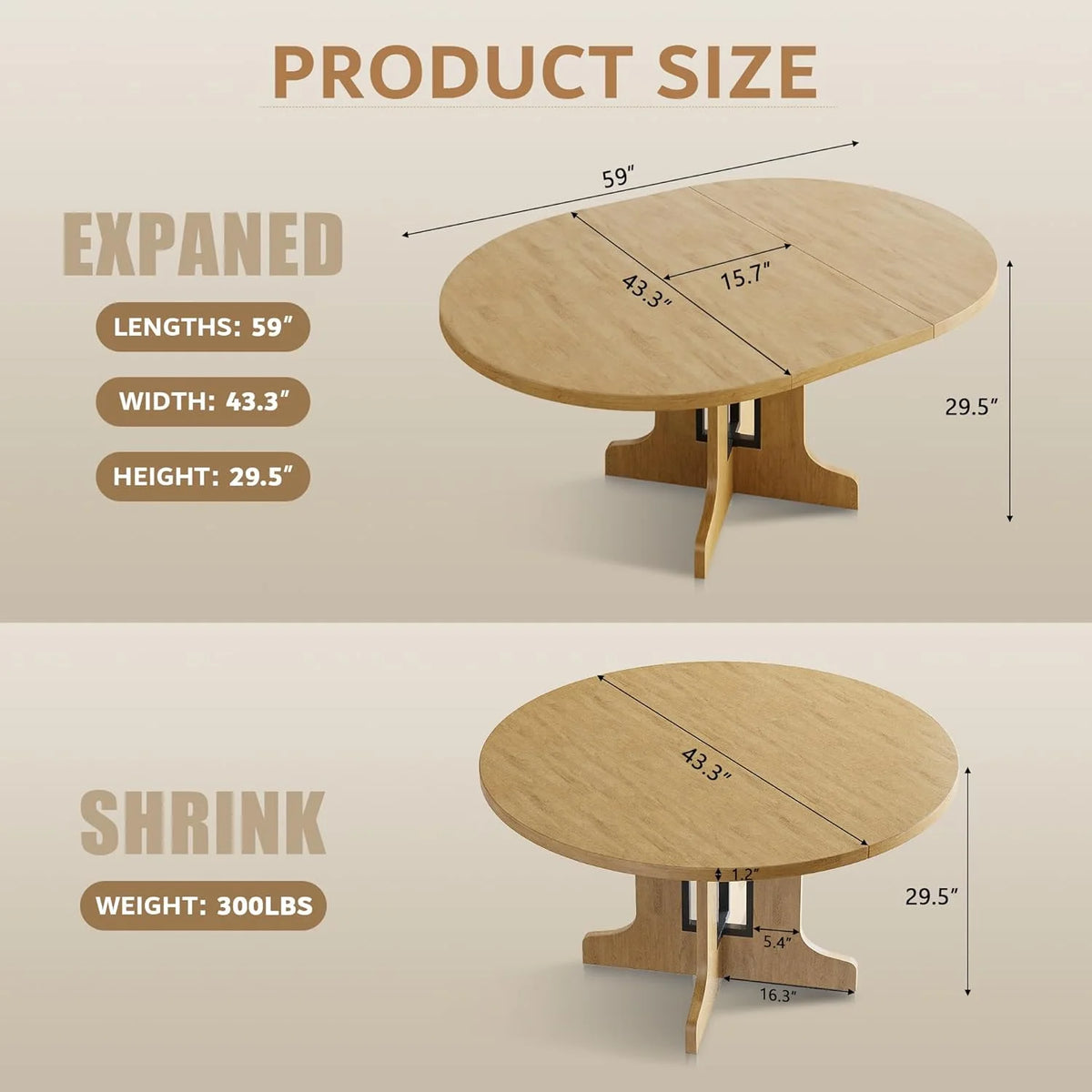 iPormis 59" Extendable Round Dining Table for 6, Modern Kitchen Table with Sturdy Wooden Base, Dining Room Table with Thickened MDF Board, Perfect for Small Space, Black