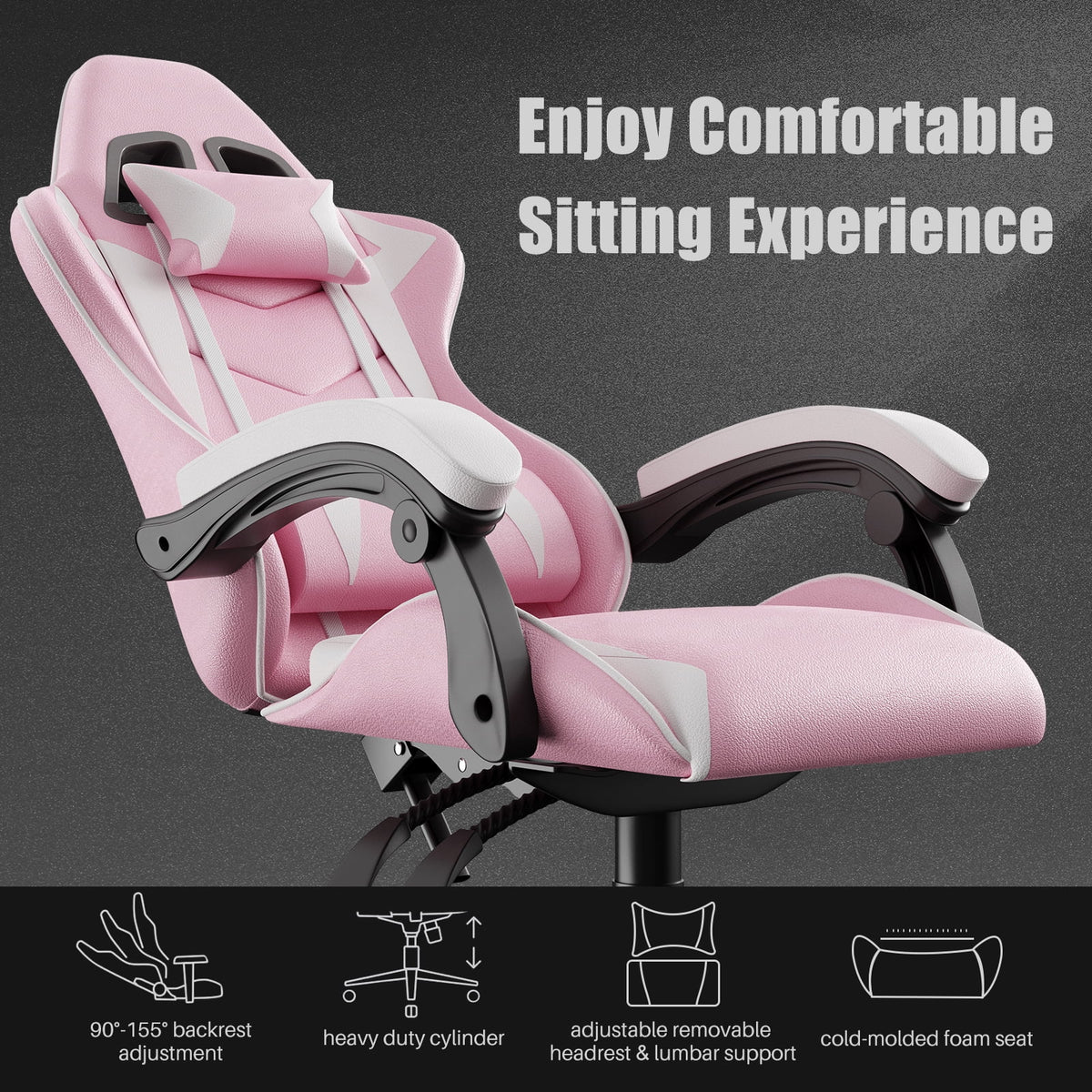Bigzzia Gaming Chair Pu Leather Office Chair with Ergonomic Lumbar Pillow, Reclining Racing Game Chair Backrest and Seat Height Adjustable Swivel Recliner,Esports Chair with Headrest,Blue