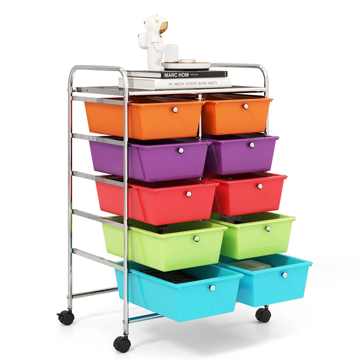 Gymax 10-Drawer Rolling Storage Cart Tools Scrapbook Paper Organizer on Wheels Black Gradient