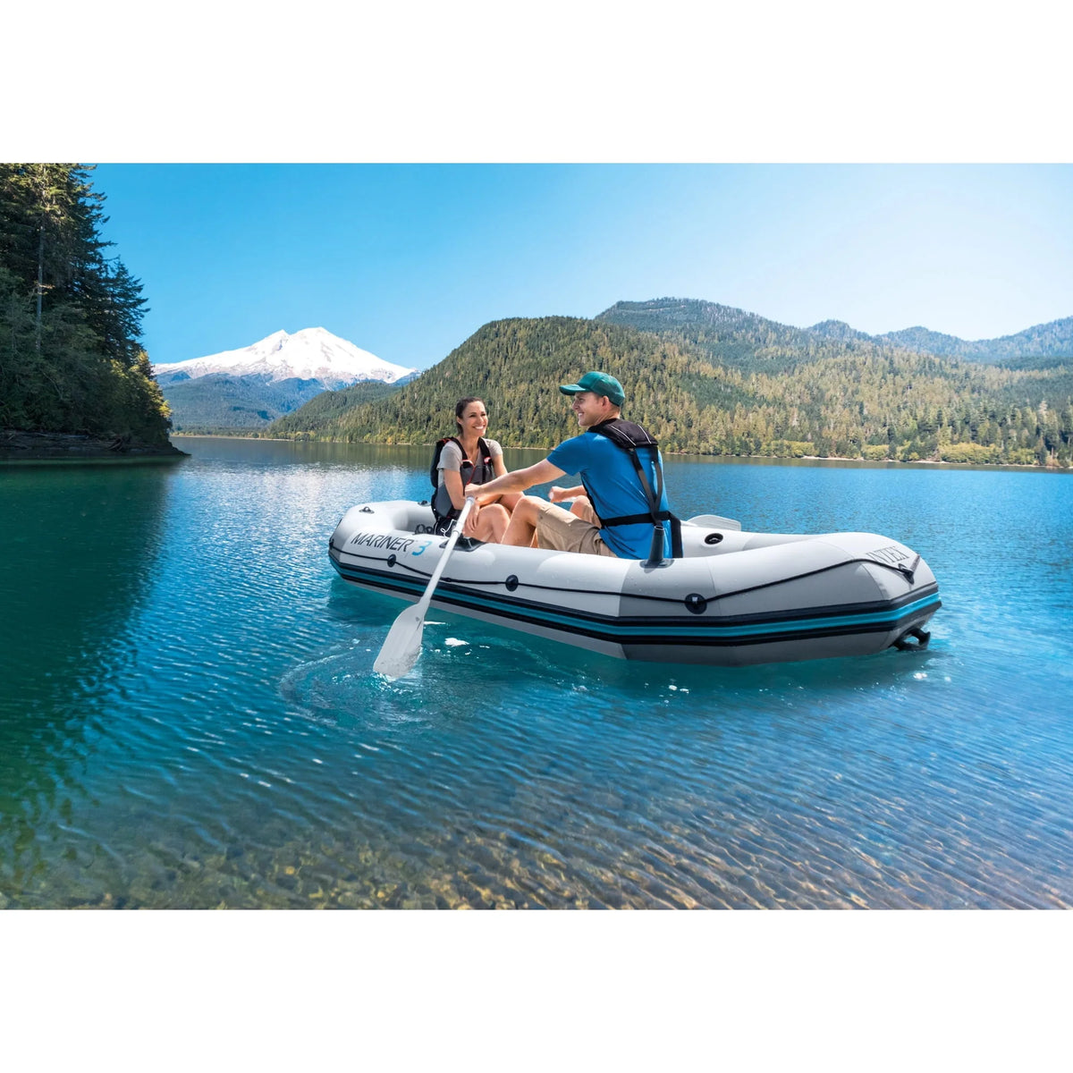 Intex Mariner 3, 3-Person Inflatable River/Lake Dinghy Boat & Oars Set