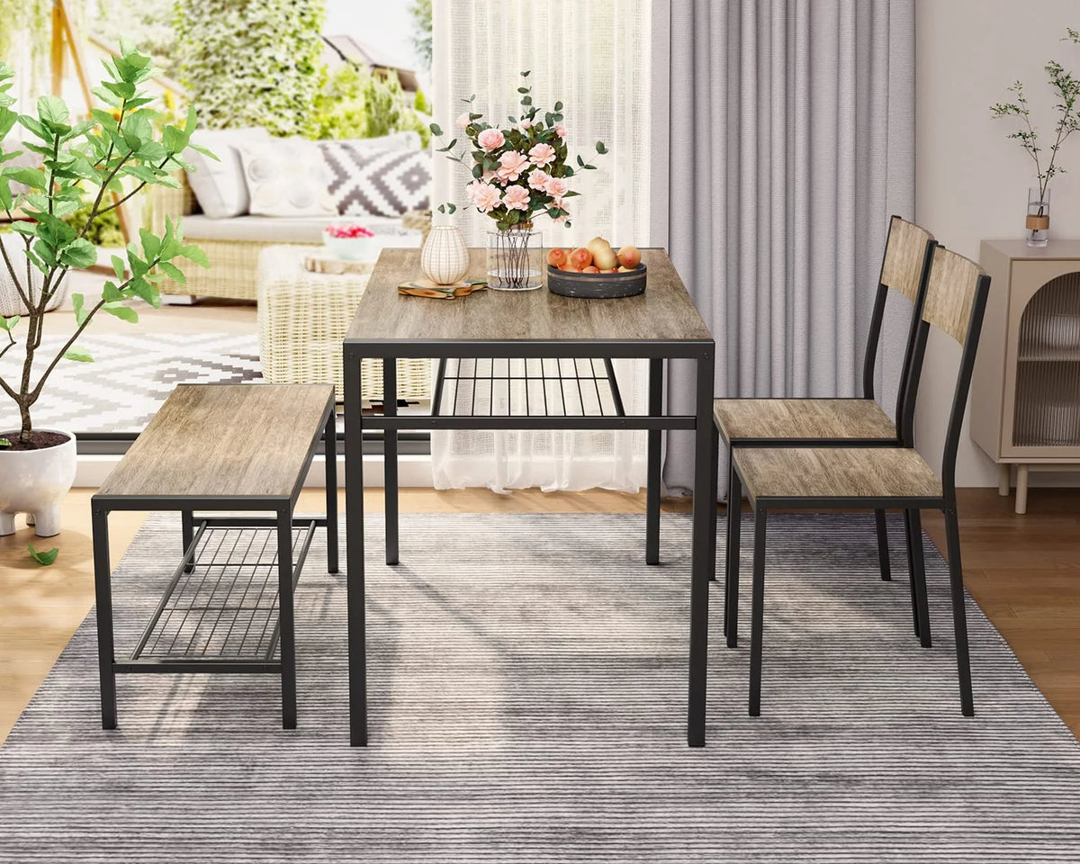 Lofka Dining Table Set for 4, Kitchen Table and Chairs Set with Bench for Small Space,  Breakfast Nook, Black