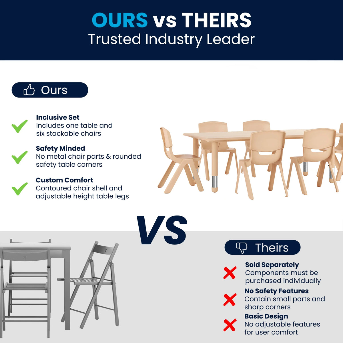 Flash Furniture Emmy Rectangular Adjustable Activity Table with 6 Stacking Chairs, Natural