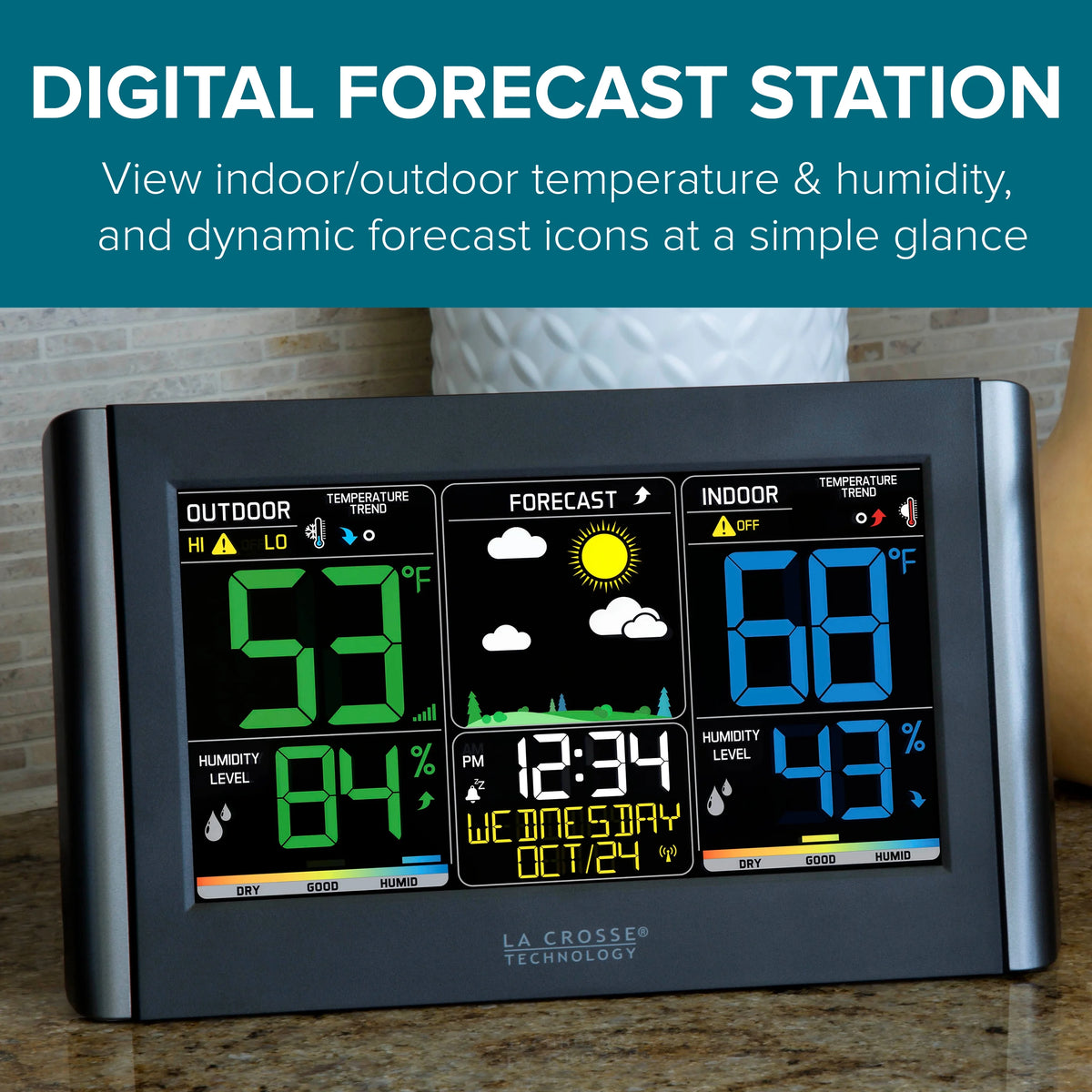 La Crosse Technology Wireless Digital Color Weather Station with Alerts, Black, C85845-INT