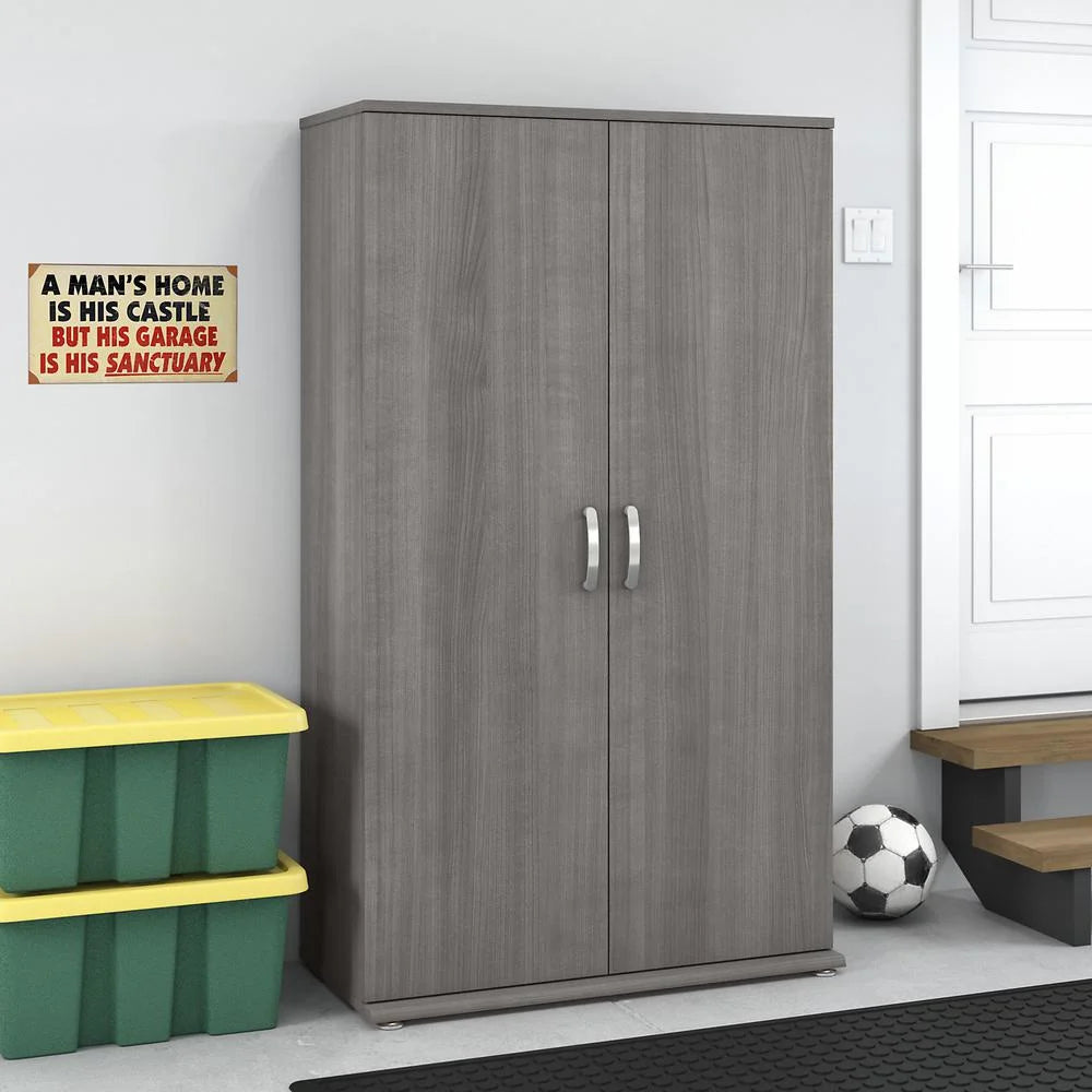 Bush Business Furniture Universal Tall Garage Storage Cabinet with Doors and Shelves - Platinum Gray