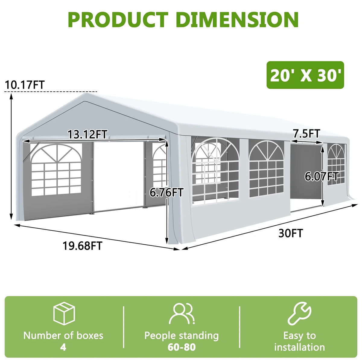 Gartooo 20'x20' Heavy Duty Party Tent, Outdoor Wedding Party Tent with Removable Sidewalls, Outdoor Canopy for Events