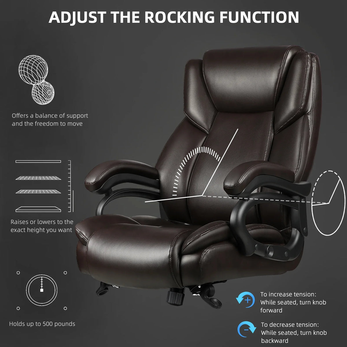 Waleaf Heavy Duty Big and Tall Office Chair 500lbs with Adjustable Lumbar Support,High Back Office Chair for Adults