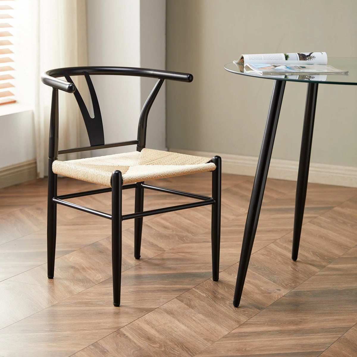 Better Homes & Gardens Springwood Wishbone Chair, Metal Base with Black Finish, 2 Pack