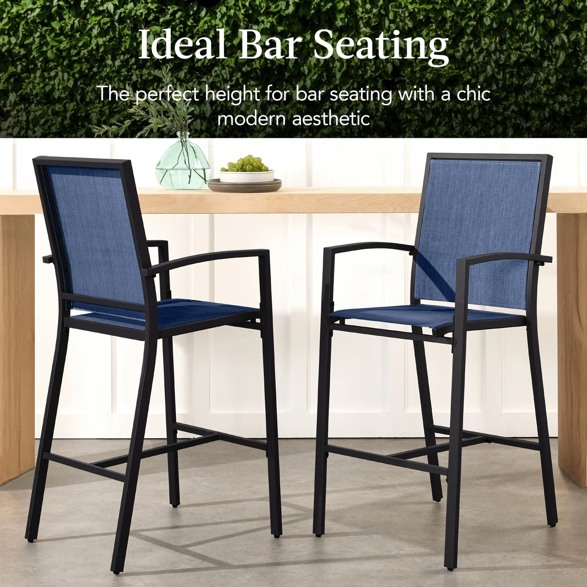Best Choice Products Outdoor Barstools Set of 2, Bar Height Patio Chairs w/ All-Weather Mesh - Black/Black