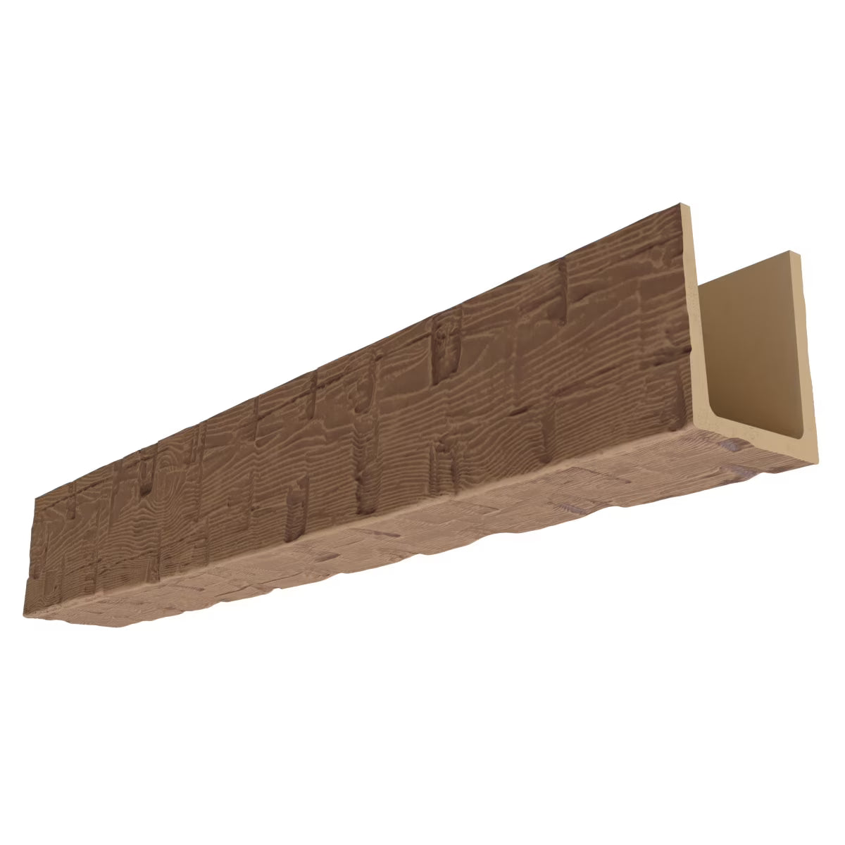 Ekena Millwork 3 1/2"W x 3 1/2"H x 120"L 3-Sided (U-Beam) Reclaimed Axed Cut HeritageTimber Faux Wood Ceiling Beam, Kona Brown