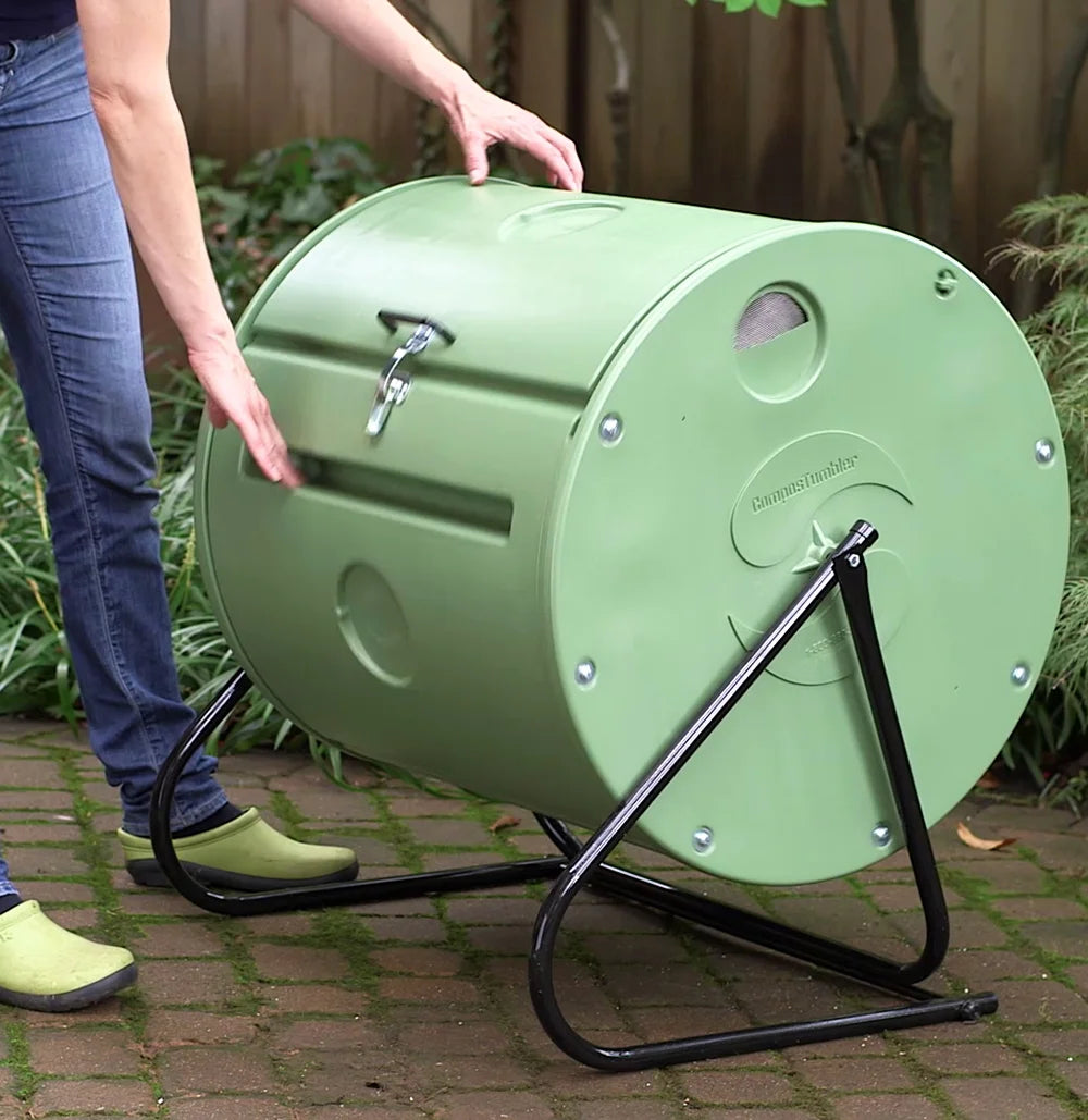 Mantis Back Porch ComposTumbler 37 gal Black Metal Freestanding Composting Bin with Air Vents