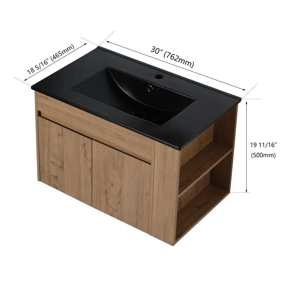 30" Bathroom Vanity with Sink Set, Wall Mounted Floating Bathroom Vanities with Adjustable Shelf and Storage Drawers Vanity and Sink Combo, Bathroom Storage Combo Cabinet for Small Space, White
