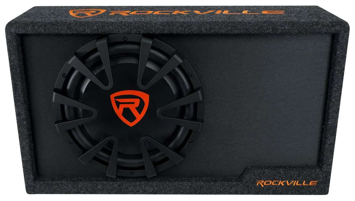 Rockville RVS12A 12" 1400w Slim Vented Powered Car Subwoofer Enclosure + Amp Kit