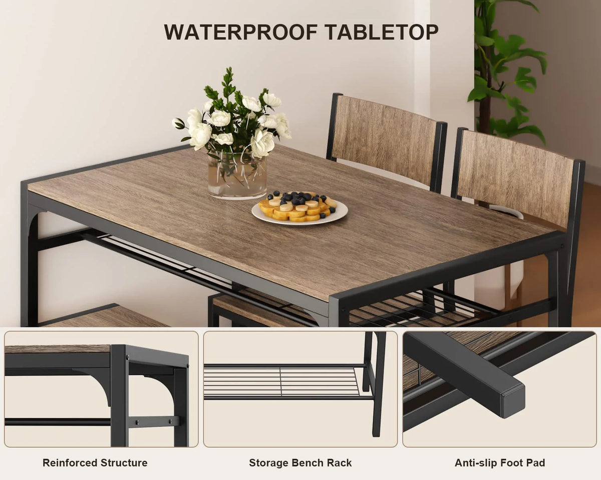 Lofka Dining Table Set for 4, Kitchen Table and Chairs Set with Bench for Small Space,  Breakfast Nook, Black