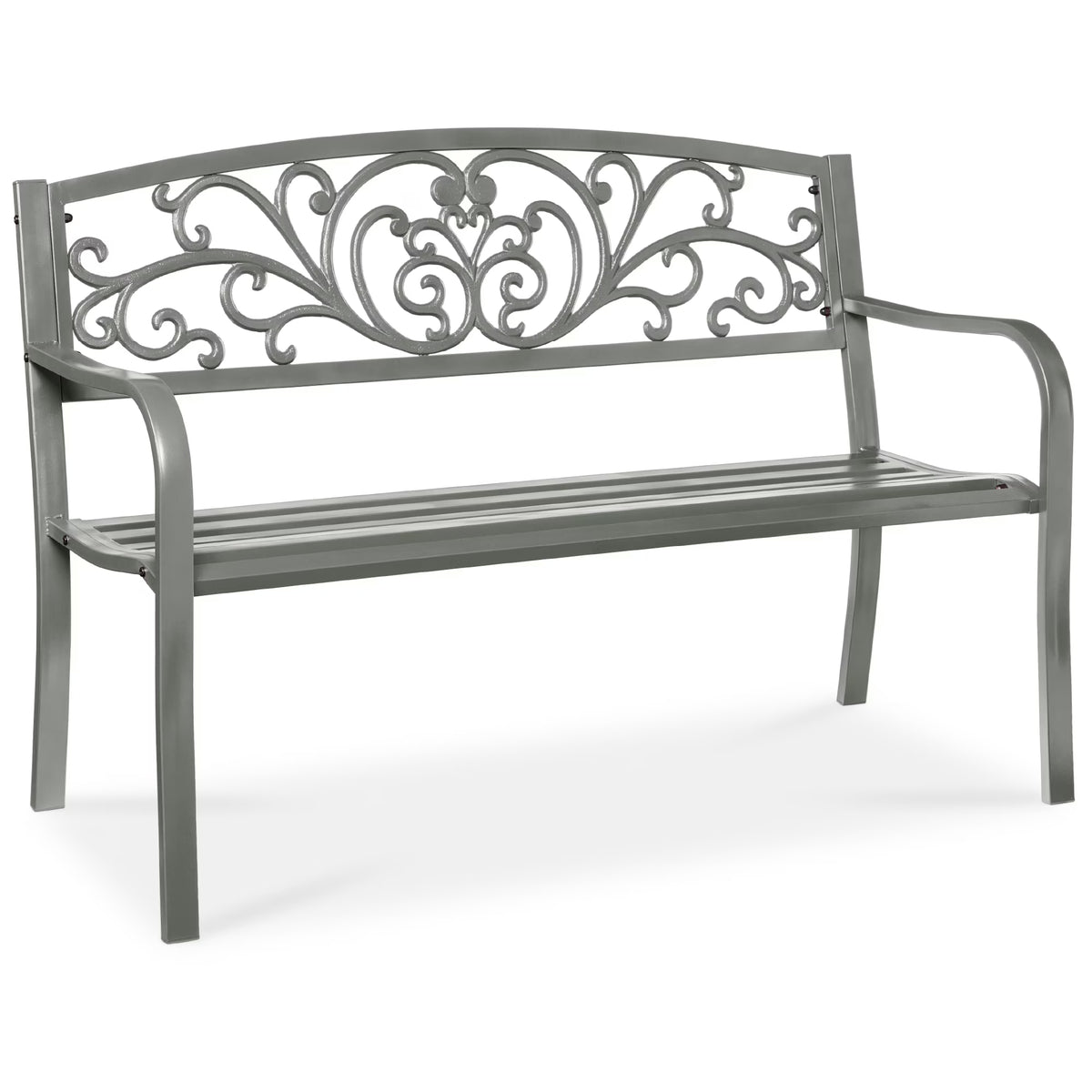 Best Choice Products Outdoor Steel Bench Garden Patio Porch Furniture w/ Floral Design Backrest - Black
