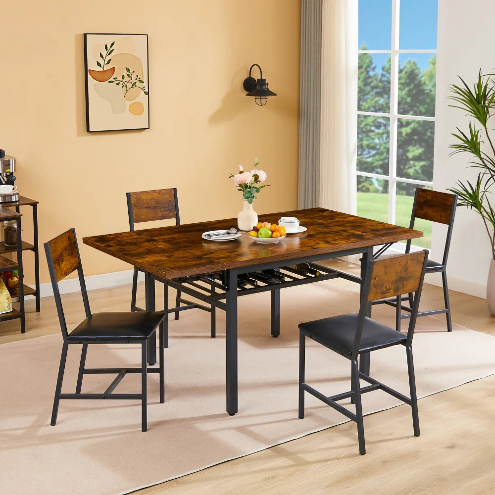 Folding Dining Table, Kitchen Table Foldable Dining Room Dinner Drop Leaf Tables for Small Spaces,Seats 2-6 People,63.2'' L x 35.5'' W x 30.5'' H,Rustic Brown