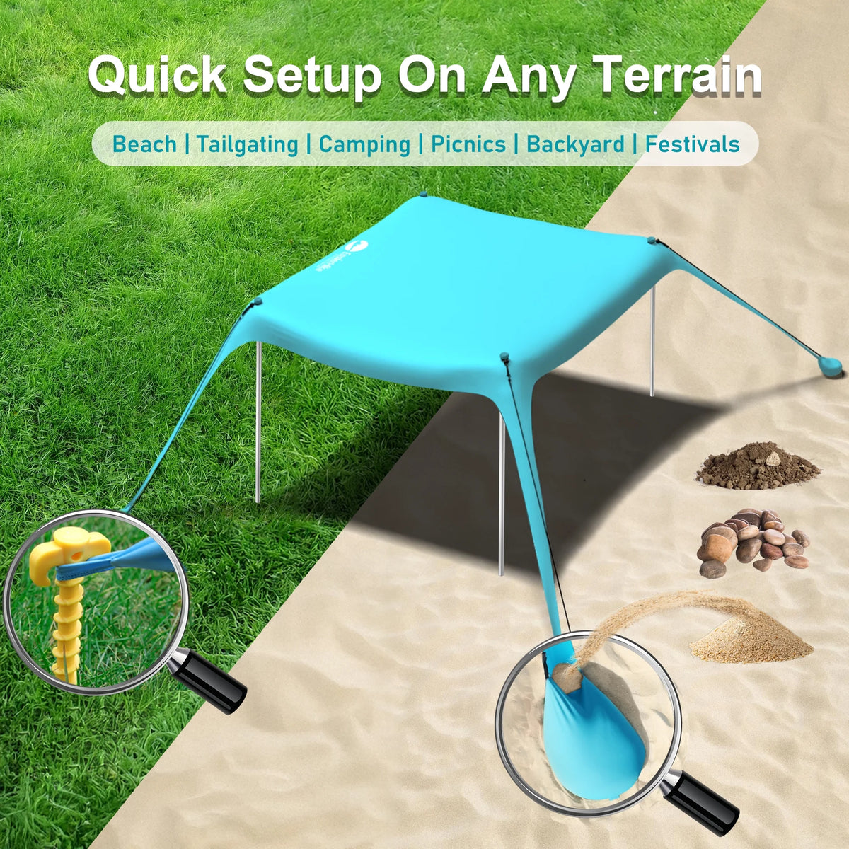 Easierhike 10'x10' Beach Tent Sun Shelter, UPF 50+ Windproof Beach Canopy for 8-10 People, Portable with Carry Bag, Easy Setup for Outdoor, Royal Blue