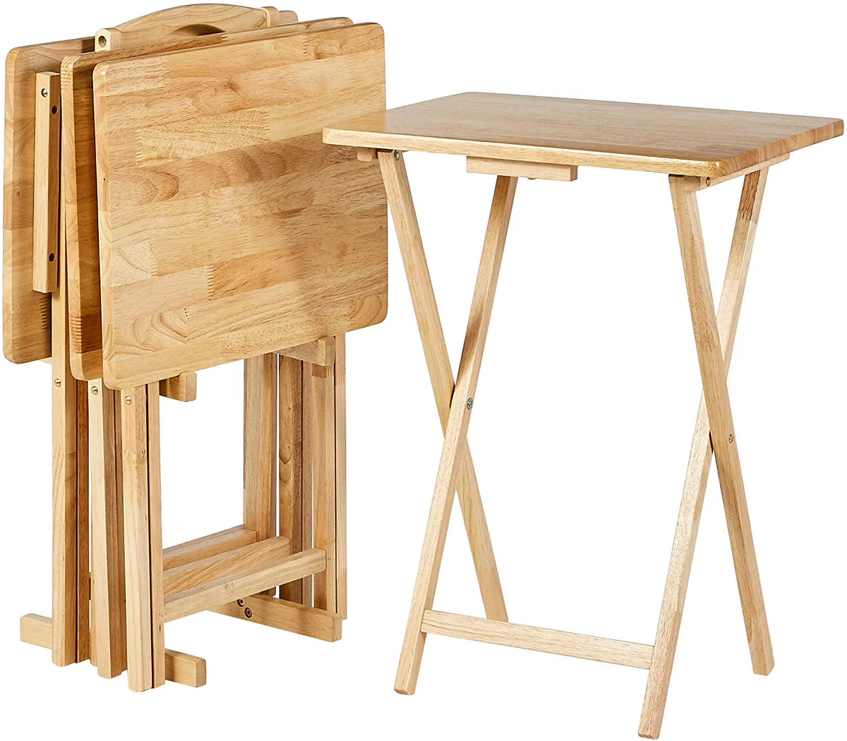 MY Basics Classic Foldable TV Dinner Tray Table with Storage Rack, 14.6 L x 19 W x 26 H inch, Natutral, 4-Pack