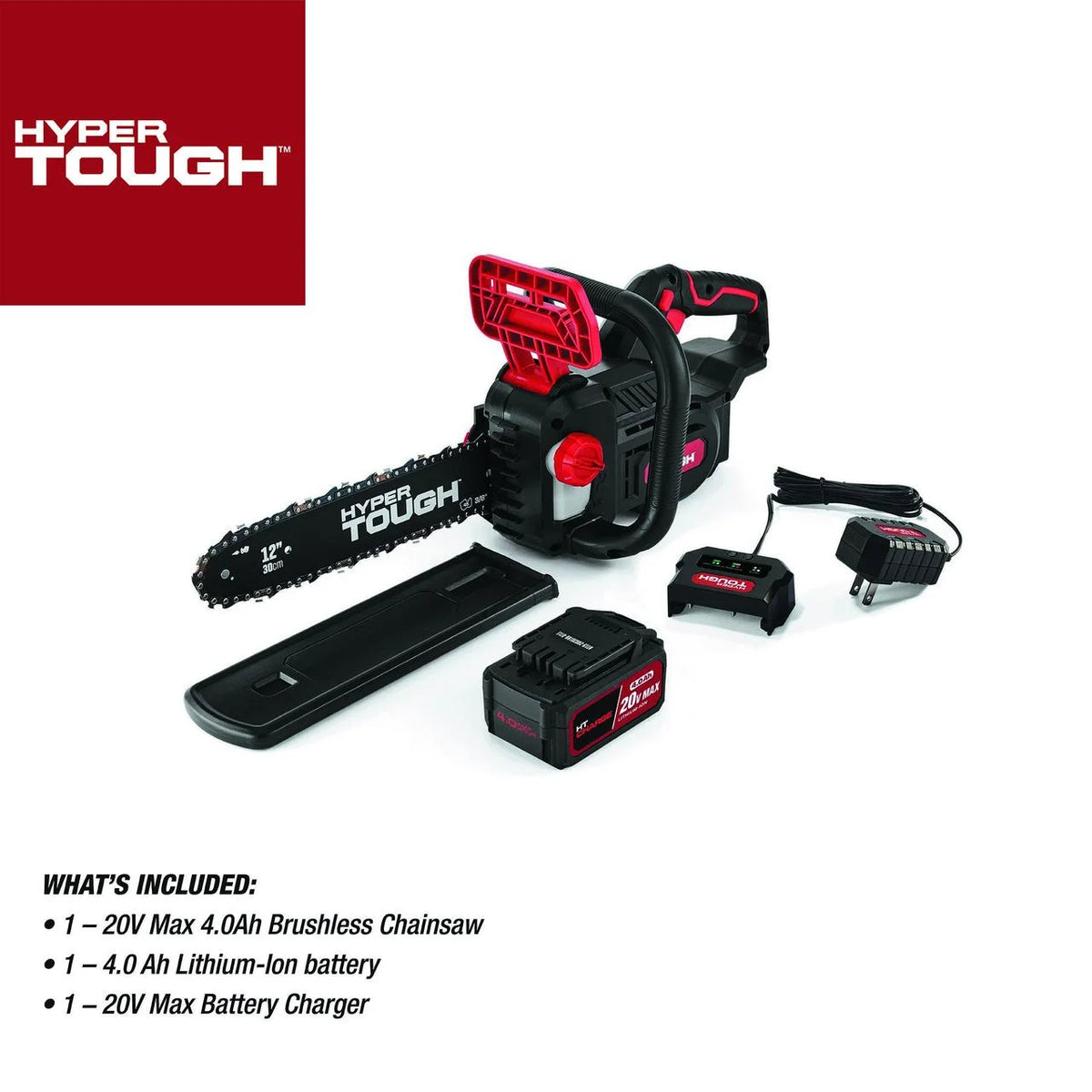 Hyper Tough 20V 4.0Ah Battery Powered 12in Brushless Chainsaw,  HT22-401-03-03
