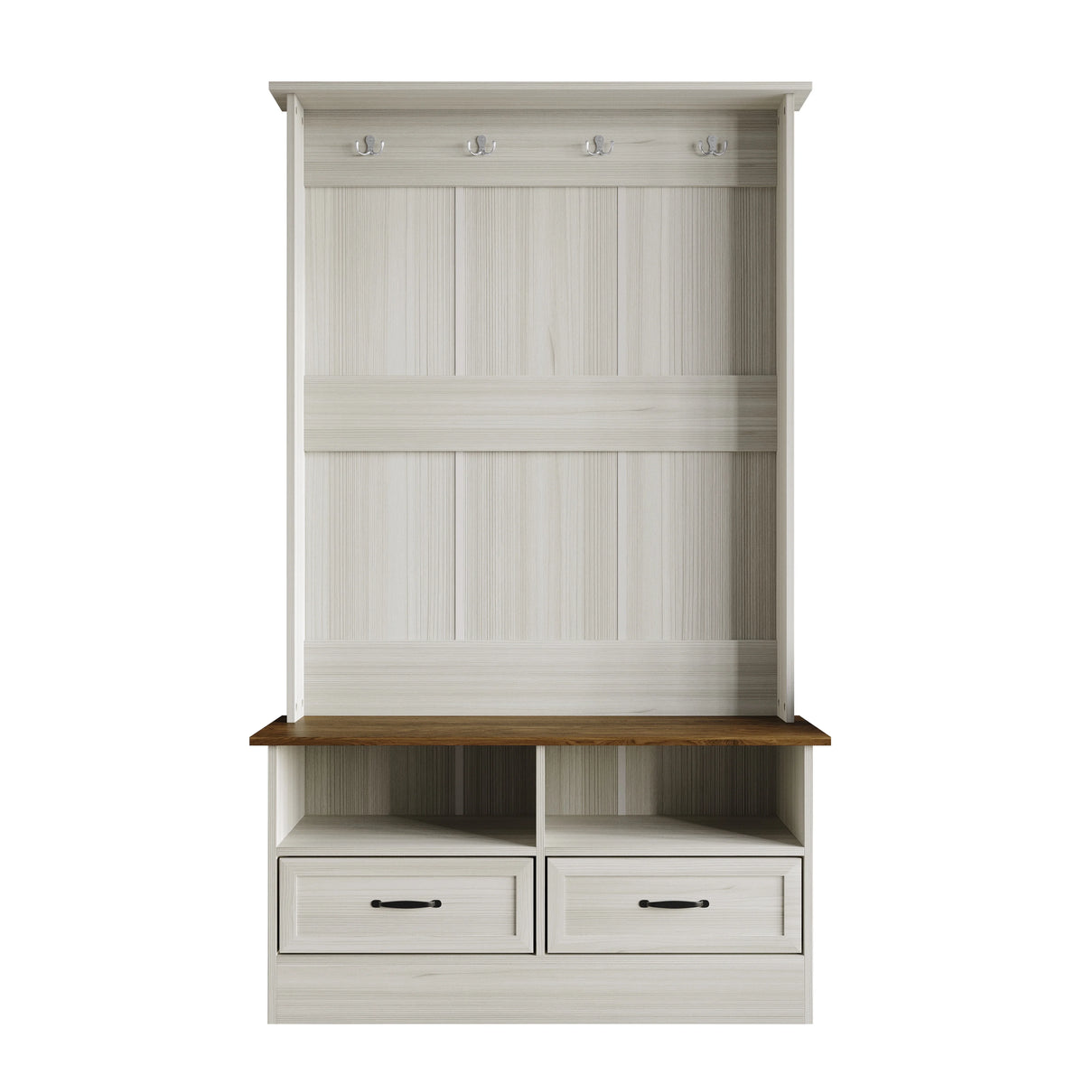 Castle Place Contemporary Hall Tree with Storage Cabinet, White