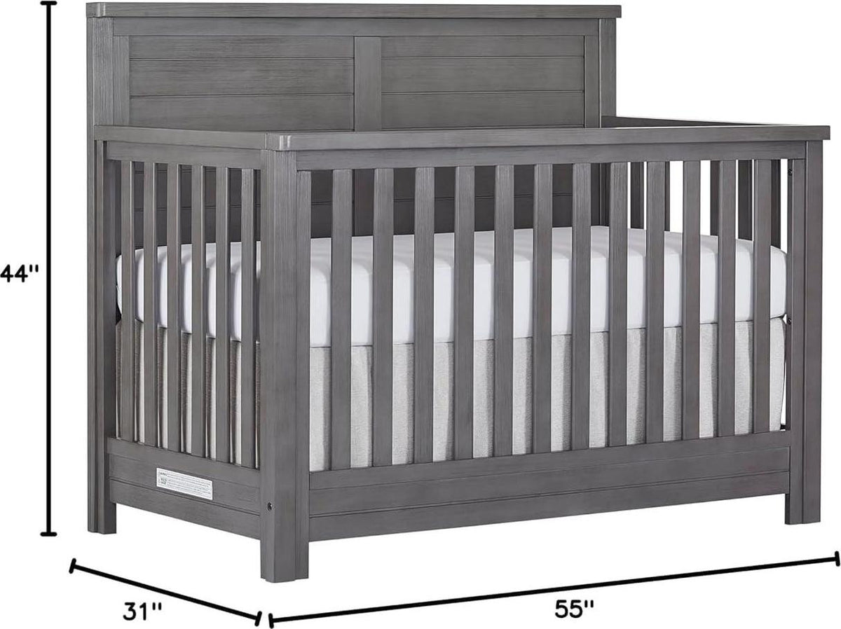 Evolur Belmar Flat 5-in-1 Convertible Crib. Rustic Grey