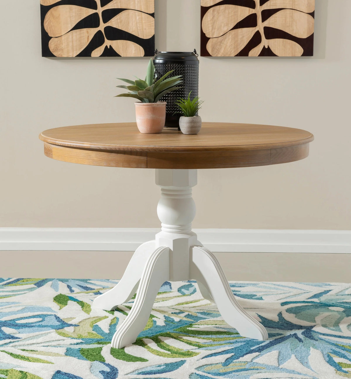 Linon Tobin  Pedestal Dining Table - Natural/White