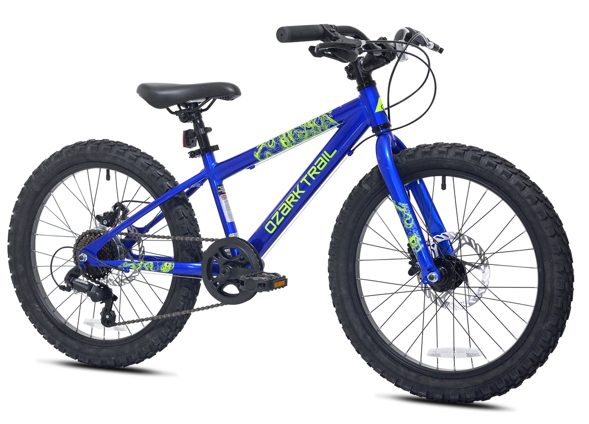 20" Ozark Trail Vibe Mountain Bicycle, 7 Speed, Fits Riders 3'11"-4'4", Blue, Teen, Unisex