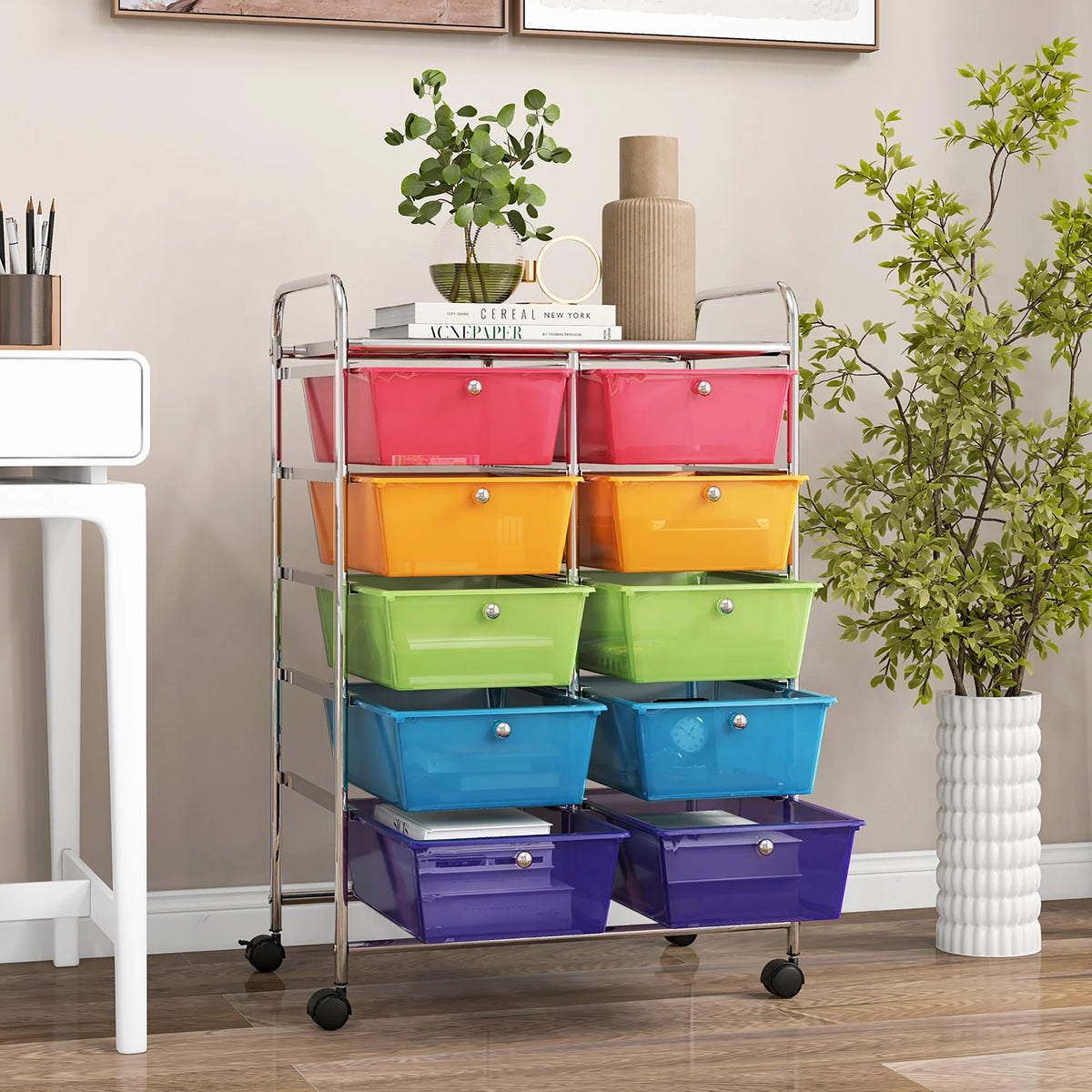 Gymax 10-Drawer Rolling Storage Cart Tools Scrapbook Paper Organizer on Wheels Black Gradient