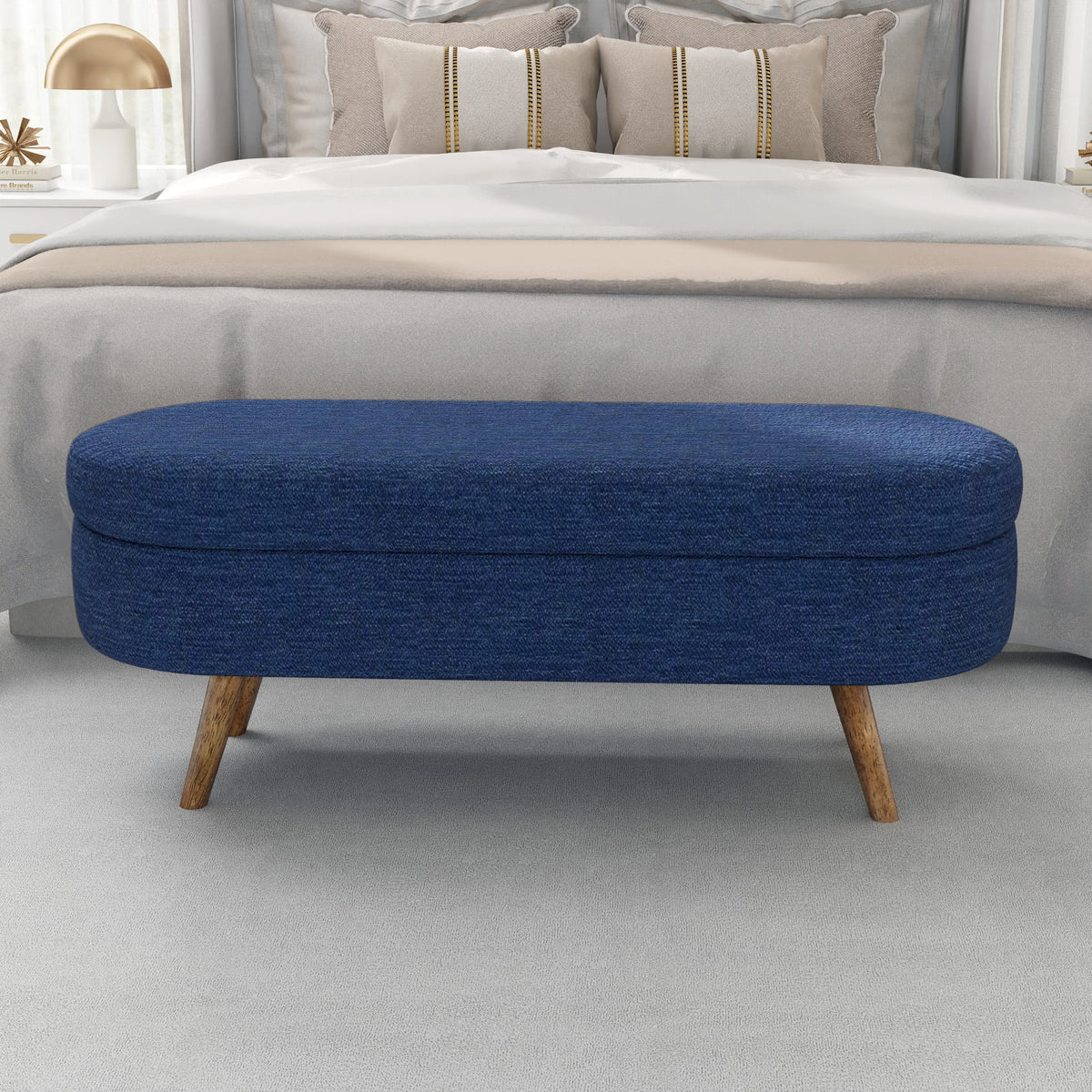 Furniliving Modern Upholstered Button Tufted Storage Ottoman Entryway Bench, Ivory