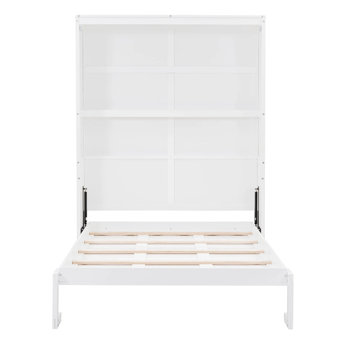 Harper & Bright Designs Full Size Murphy Bed with Shelves, Foldable Wall Bedframe w/Flexible Slats Support, Space-Saving Design, Can Be Folded Into Cabinet, White