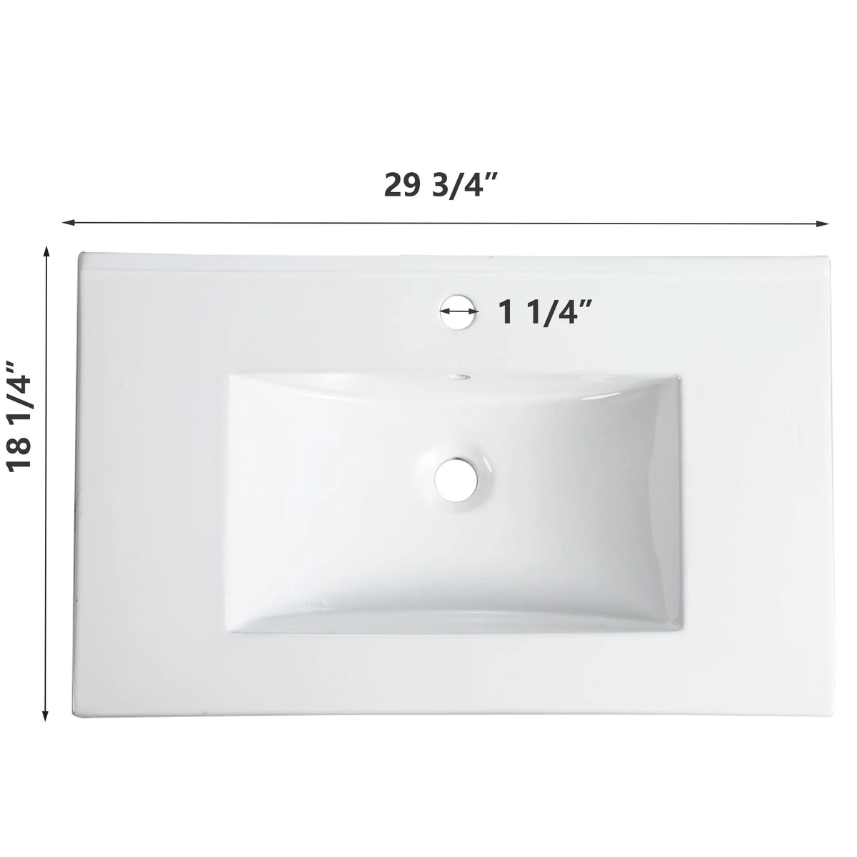 Miniyam 24" Ceramic Sink with Overflow, Drop in Bathroom Vessel Sink, White