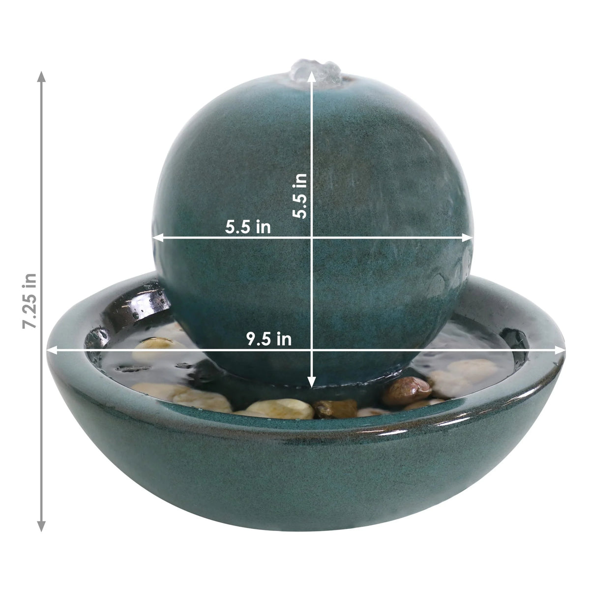 Sunnydaze Modern Teal Ceramic Tabletop Water Fountain with Orb
