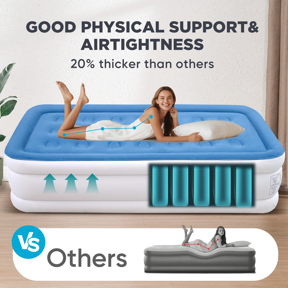 EGGORY King Size Air Mattress with Built-in Pump Inflatable Air Beds, Puncture-Resistant for Camping & Trip & Home