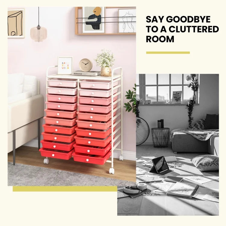20 Drawers Rolling Storage Cart Studio Organizer