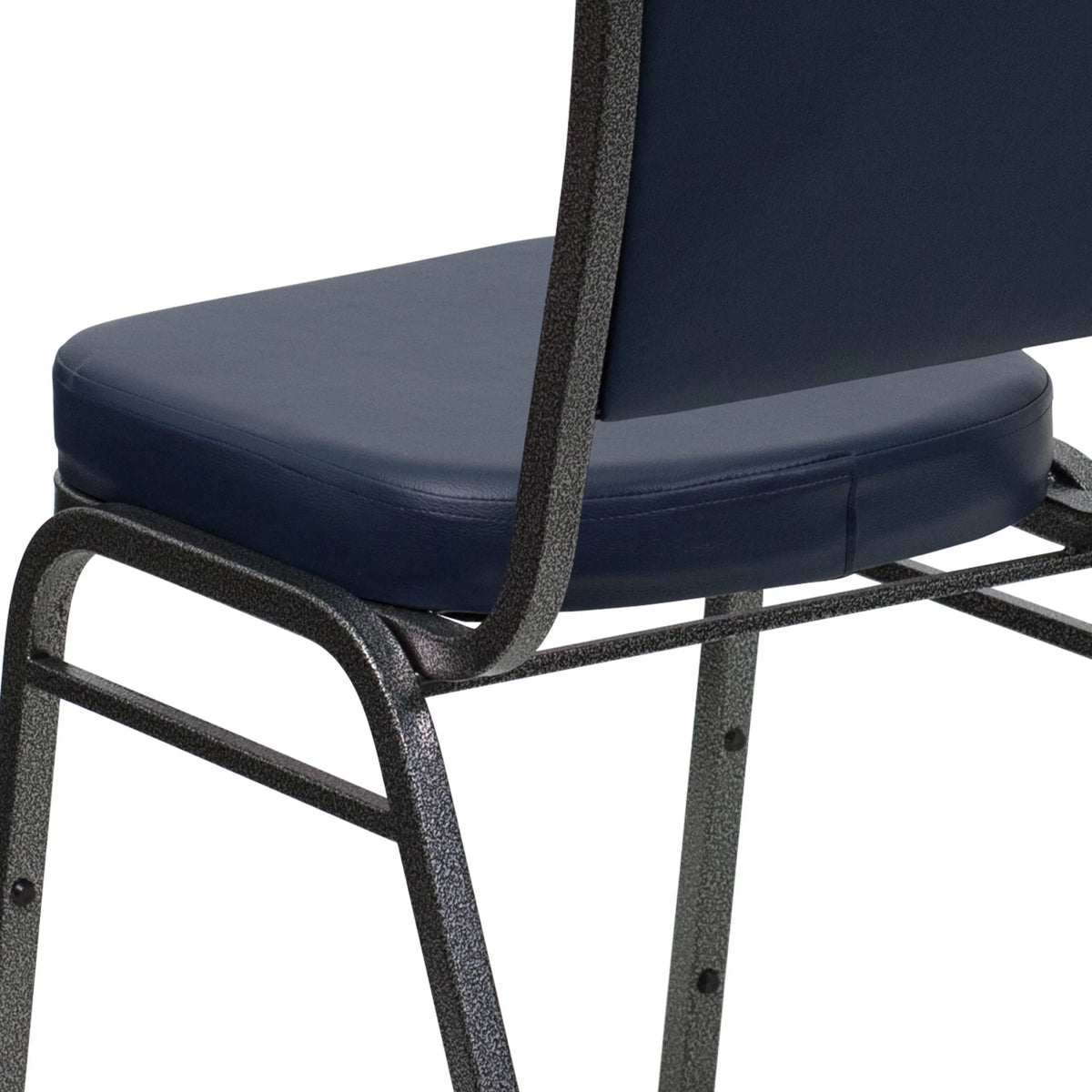 Emma + Oliver 4 Pack Crown Back Stacking Banquet Chair in Navy Vinyl - Silver Vein Frame
