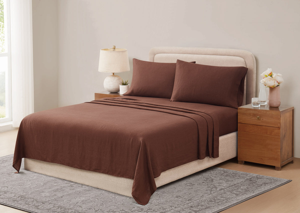Brooklyn Loom Flax Linen 100% Linen Deep Pocket Olive Green 4-Piece Queen, All Season, Adult Size, OEKO-TEX Certified