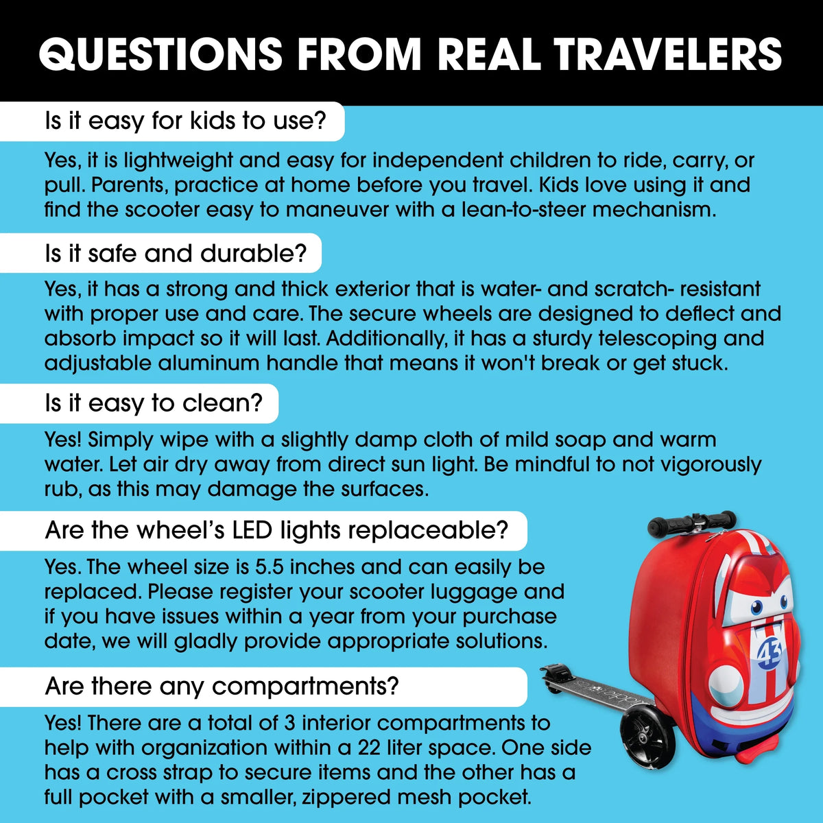 Kiddietotes Kid's Hard Shell Scooter Ride On Suitcase, Pink