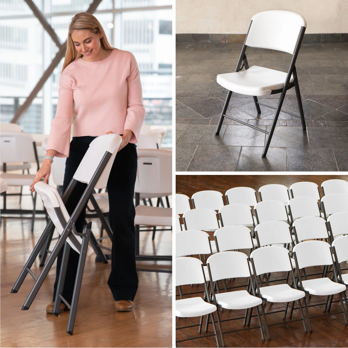 Lifetime Folding Chair, Indoor/Outdoor Commercial, White Granite, 4 Pack (42804)