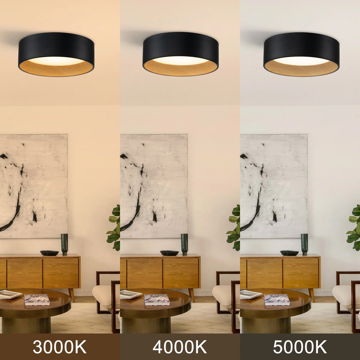 C Cattleya Black and Woodgrain Finish Integrated LED 3000K/4000K/5000K Flush Mount LED Ceiling Light