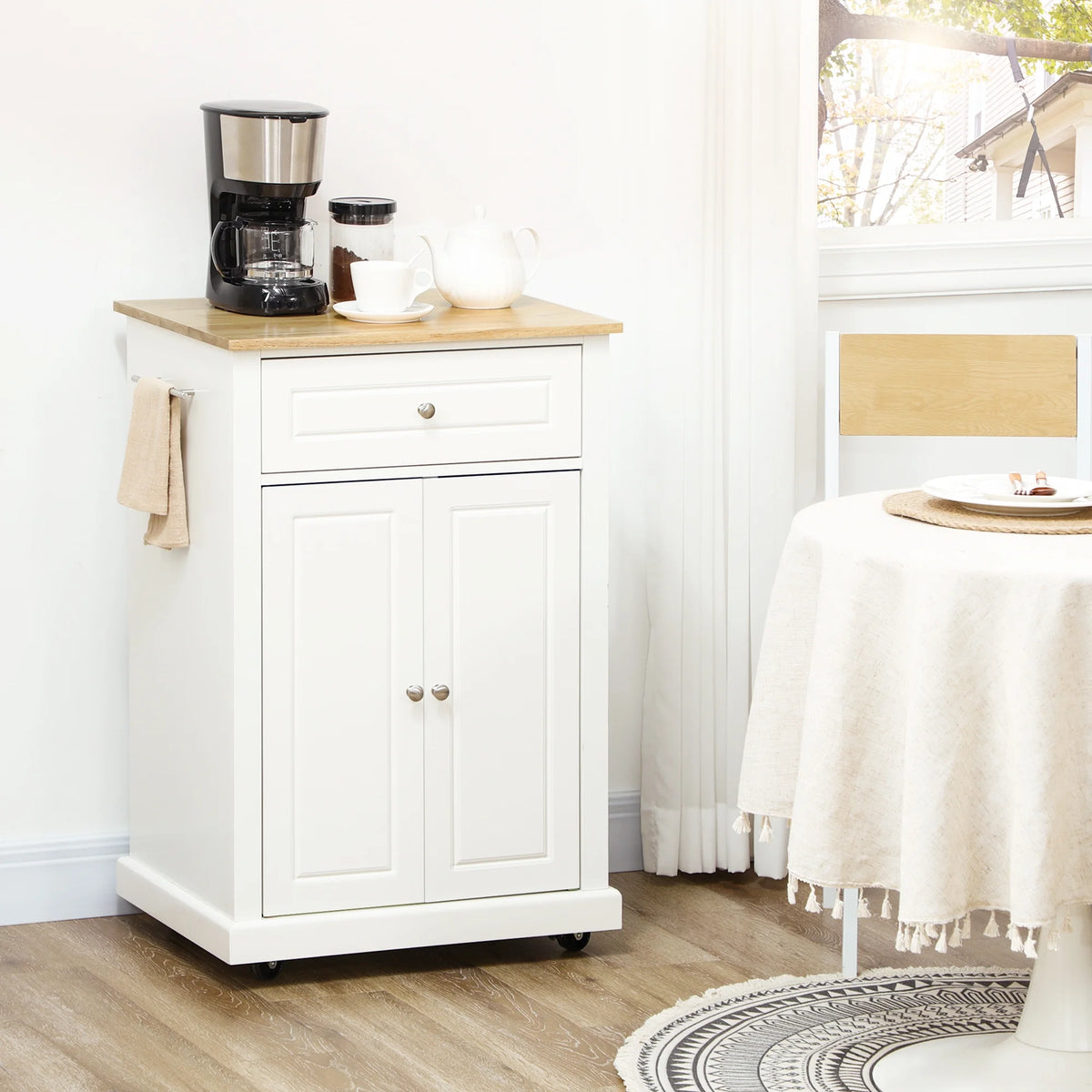 HOMCOM Rolling Kitchen Island Cart, Portable Serving Trolley Table with Drawer, Adjustable Shelf and 2 Towel Racks, Grey