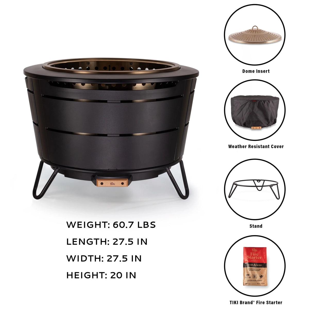 TIKI® Brand 27.5 inch Reunion Smokeless Fire Pit Metal Black