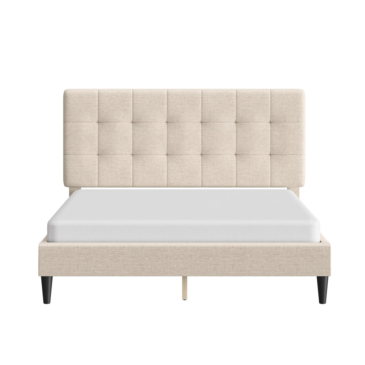 Mainstays Hillside Square Tufted Upholstered Full Platform Bed, Ivory Fabric