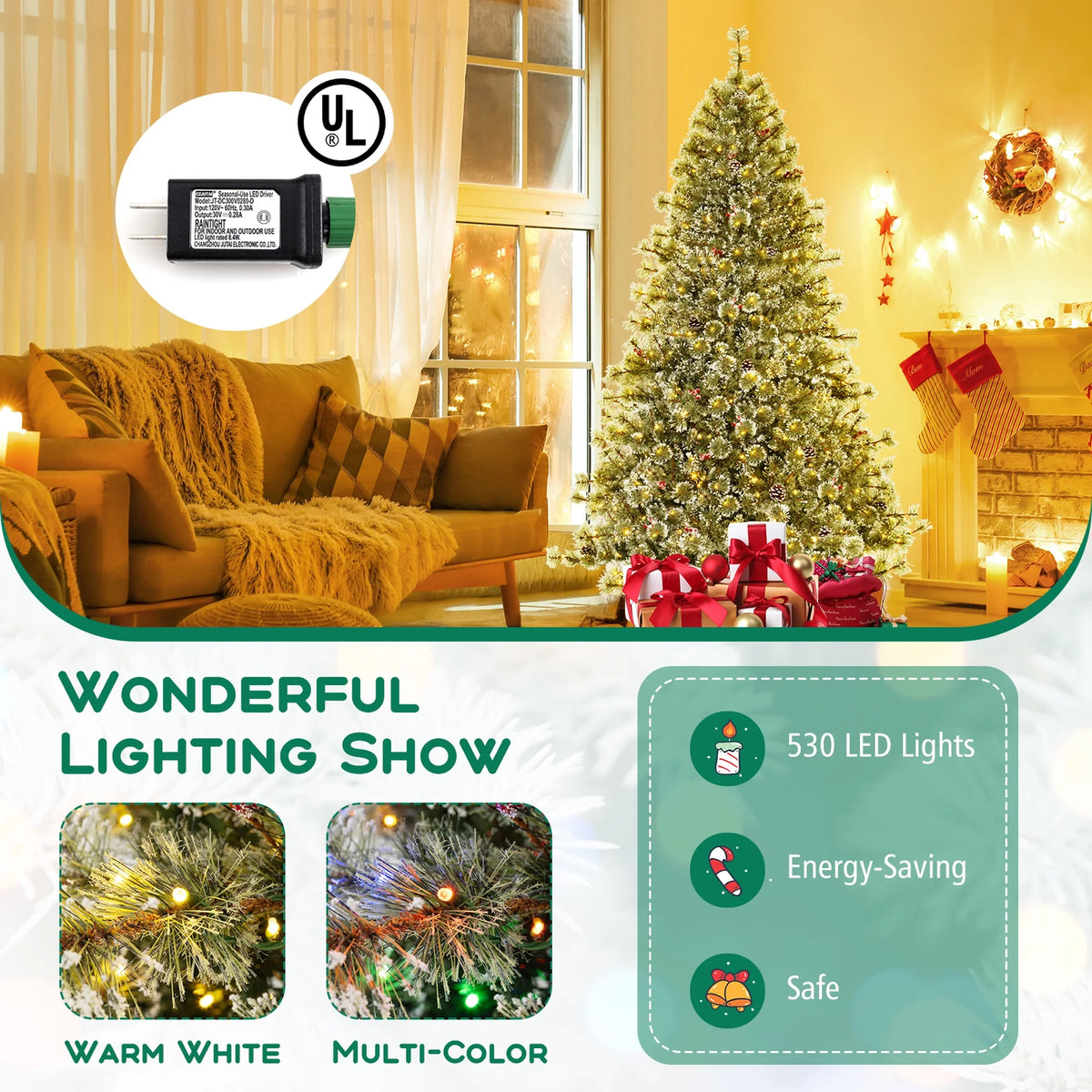 Costway 9 FT Artificial Christmas Tree with  360?�� Quick Power Connector 1714 Pine Needles