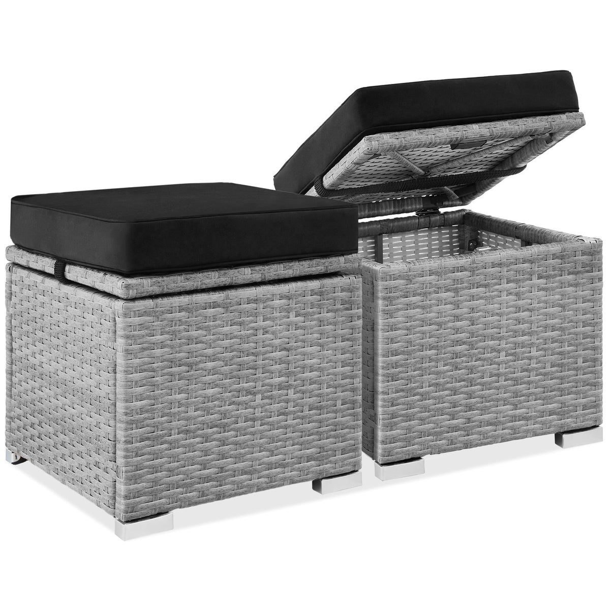 Best Choice Products Set of 2 Wicker Ottomans, Multipurpose Furniture w/ Removable Cushions - Brown/Beige
