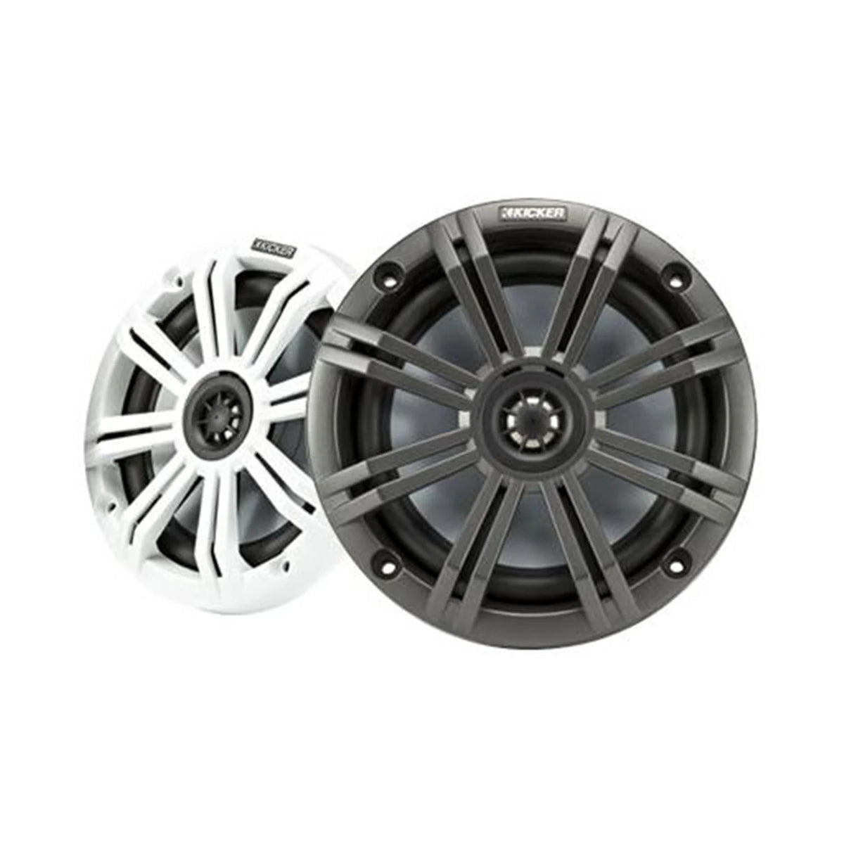 Kicker 46KMC2 Receiver + 2 Pairs 6.5" 2Way 195W Speakers w/ White Grilles, 50-ft Wire, 22" Antenna