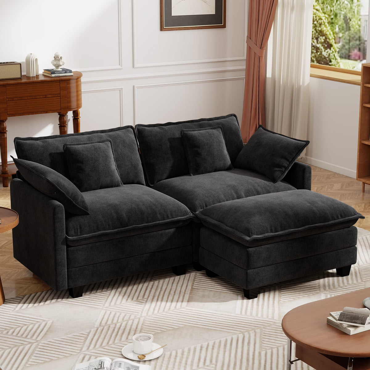 BedLuxury 111.5'' Modular Sectional Sofa with Movable Ottomans, U Shaped Cloud Couch for Living Room, 3-Seat, Beige