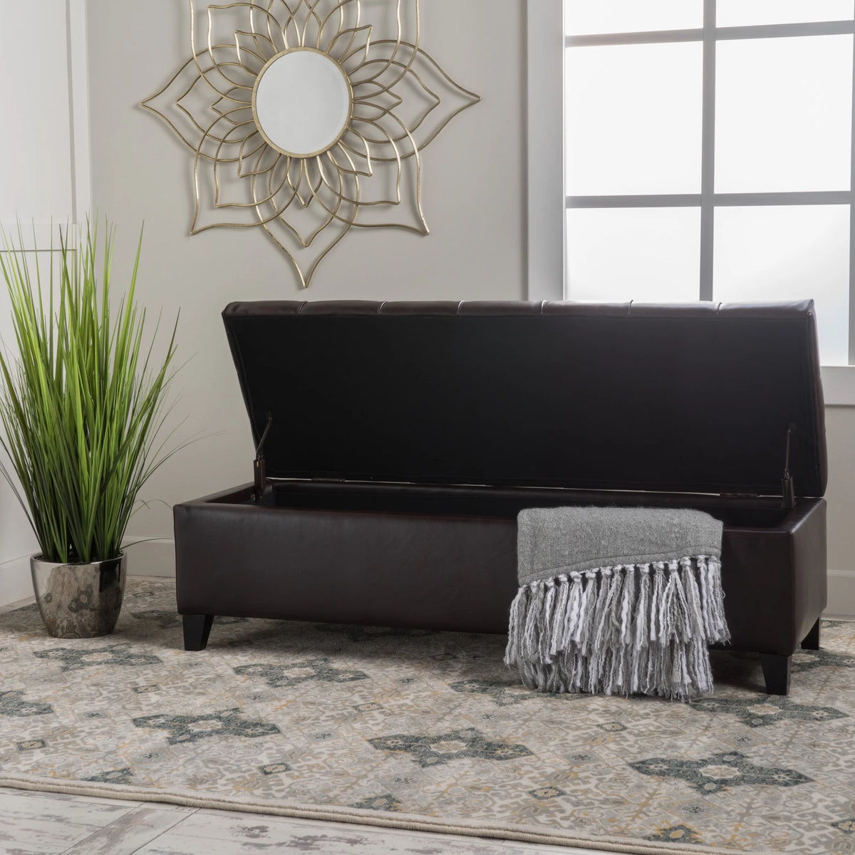 Furniliving Modern Upholstered Button Tufted Storage Ottoman Entryway Bench, Ivory