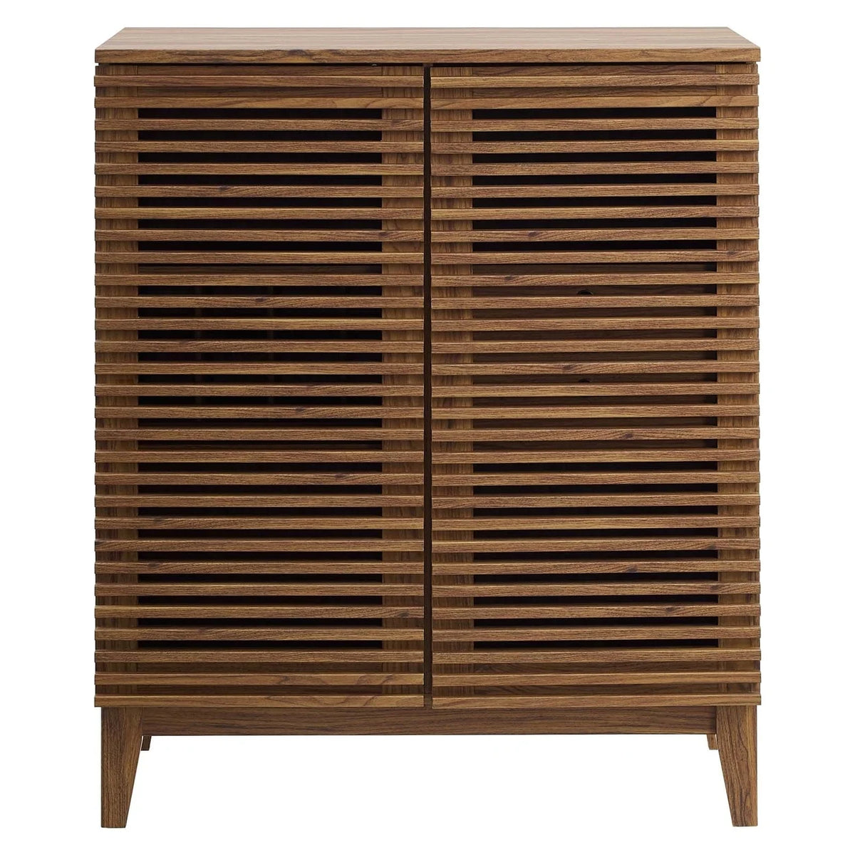 Modway Bar Cabinet with Slatted Door and 2 Drawers, Solidwood Walnut