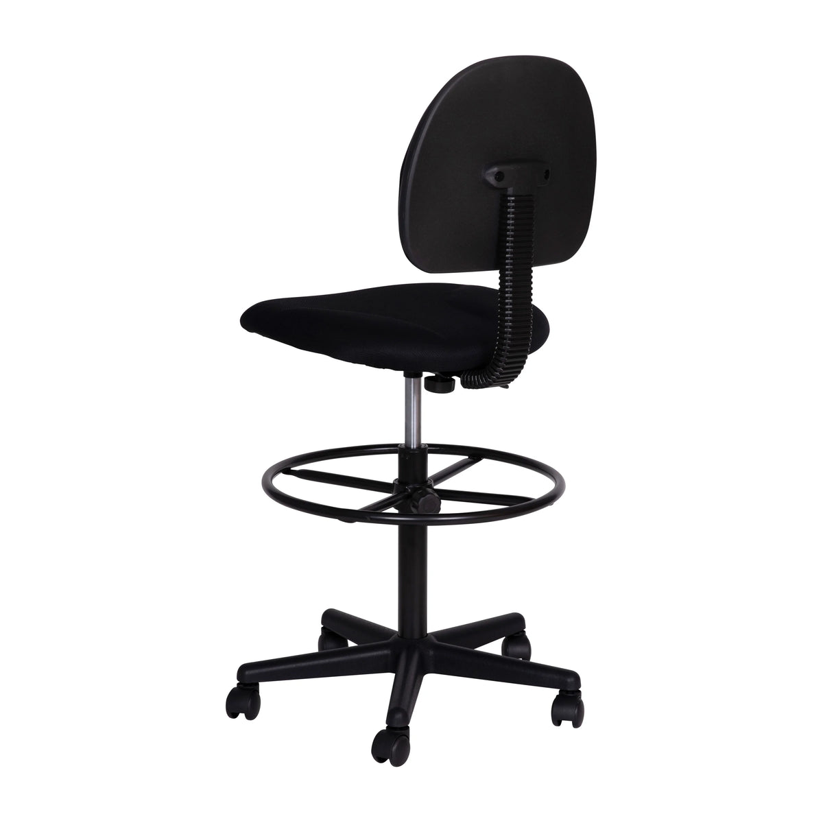 Emma  Oliver Black Fabric Drafting Chair (Cylinders: 22.5"-27"H, 26"-30.5"H)