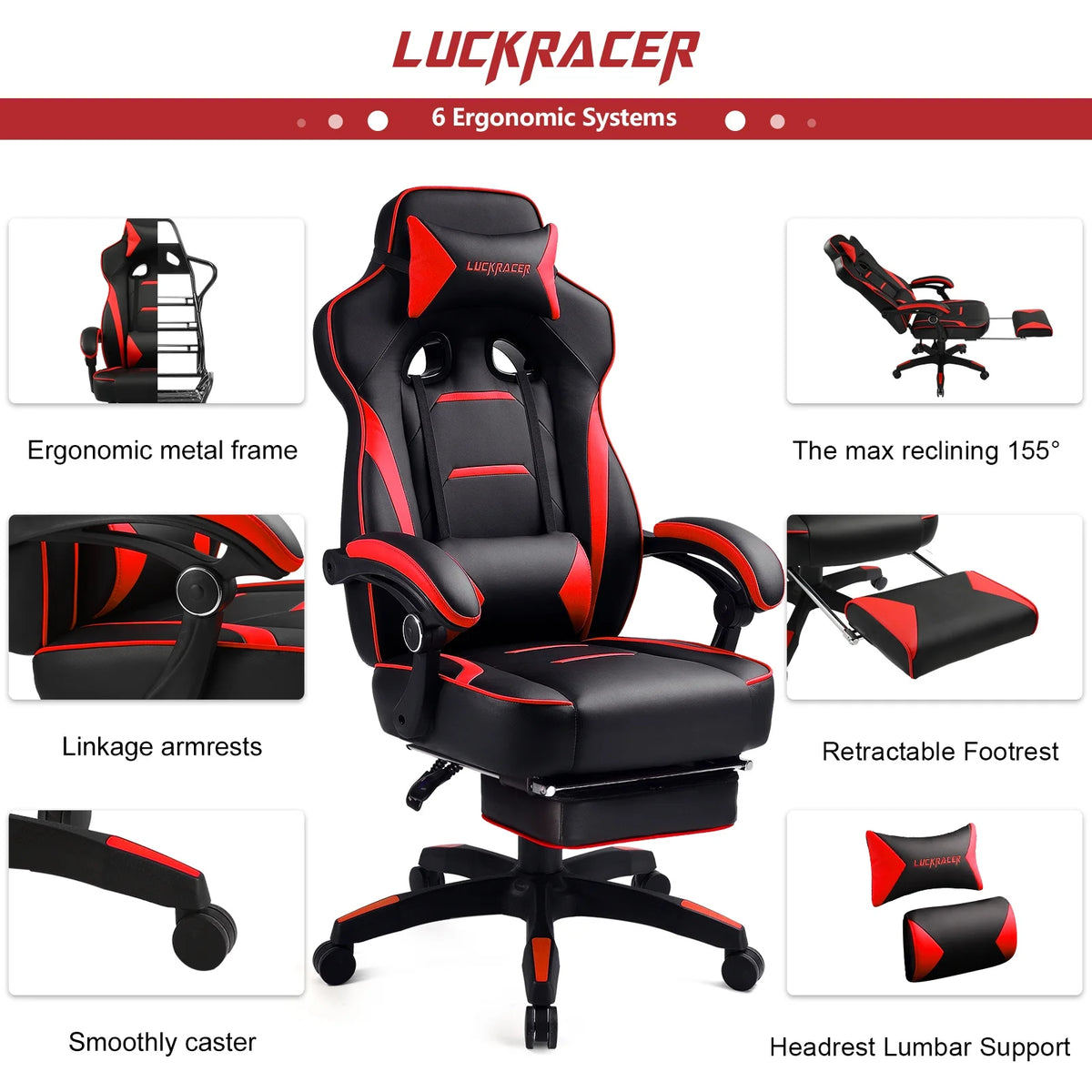 GTPLAYER Gaming Chair with Footrest, Big and Tall Game Chair 350lb Racing Style Computer Chair, Ergonomic Executive Office Chair High Back with Lumbar Support and Recliner, Black