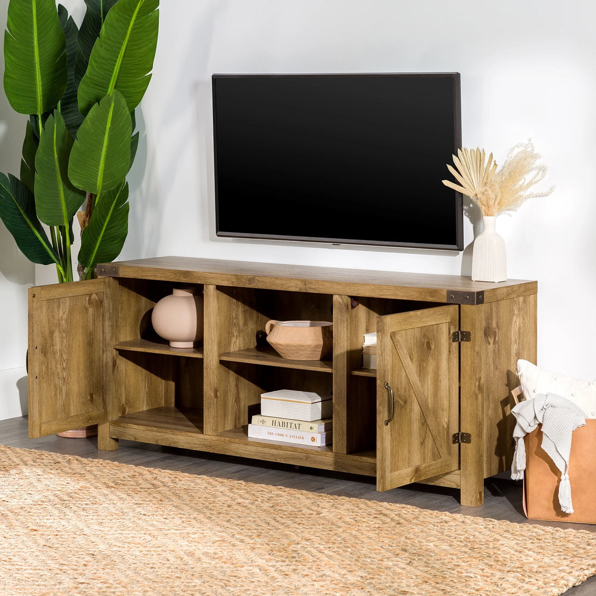 Walker Edison Modern Farmhouse Barn Door TV Stand for TVs up to 65", Grey Wash
